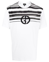 T-shirt girocollo a righe orizzontali bianca e nera di Giorgio Armani