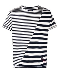 T-shirt girocollo a righe orizzontali bianca e nera di Greg Lauren X Paul & Shark