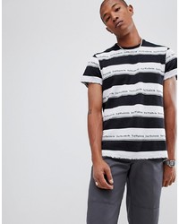T-shirt girocollo a righe orizzontali bianca e nera di HUF