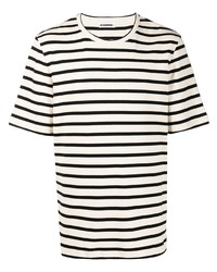T-shirt girocollo a righe orizzontali bianca e nera di Jil Sander