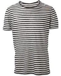 T-shirt girocollo a righe orizzontali bianca e nera di John Varvatos