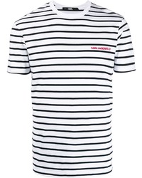 T-shirt girocollo a righe orizzontali bianca e nera di Karl Lagerfeld