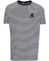 T-shirt girocollo a righe orizzontali bianca e nera di Karl Lagerfeld