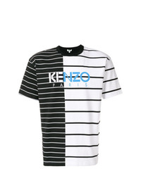 T-shirt girocollo a righe orizzontali bianca e nera di Kenzo