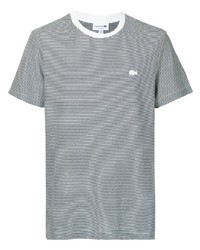 T-shirt girocollo a righe orizzontali bianca e nera di Lacoste