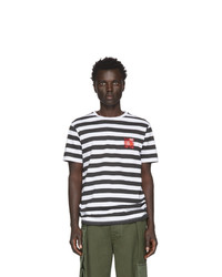 T-shirt girocollo a righe orizzontali bianca e nera di Loewe