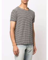 T-shirt girocollo a righe orizzontali bianca e nera di Saint Laurent