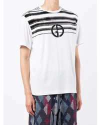 T-shirt girocollo a righe orizzontali bianca e nera di Giorgio Armani