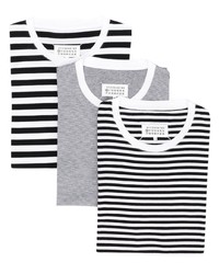 T-shirt girocollo a righe orizzontali bianca e nera di Maison Margiela