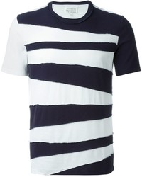 T-shirt girocollo a righe orizzontali bianca e nera di Maison Margiela