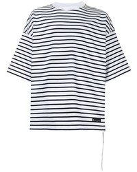 T-shirt girocollo a righe orizzontali bianca e nera di Mastermind Japan