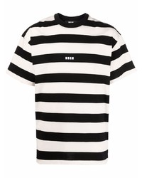 T-shirt girocollo a righe orizzontali bianca e nera di MSGM
