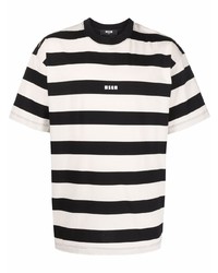 T-shirt girocollo a righe orizzontali bianca e nera di MSGM