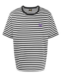 T-shirt girocollo a righe orizzontali bianca e nera di Needles