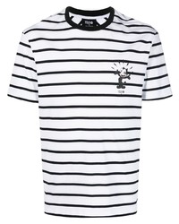 T-shirt girocollo a righe orizzontali bianca e nera di Neil Barrett