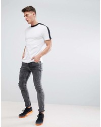 T-shirt girocollo a righe orizzontali bianca e nera di New Look