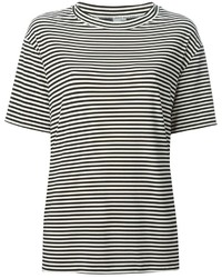T-shirt girocollo a righe orizzontali bianca e nera di Norma Kamali