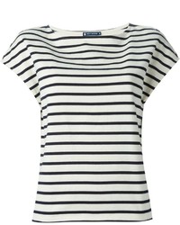 T-shirt girocollo a righe orizzontali bianca e nera di Petit Bateau
