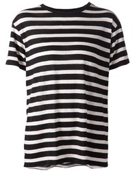 T-shirt girocollo a righe orizzontali bianca e nera di R 13