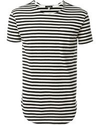 T-shirt girocollo a righe orizzontali bianca e nera di R 13