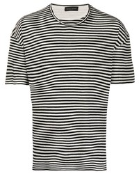 T-shirt girocollo a righe orizzontali bianca e nera di Roberto Collina