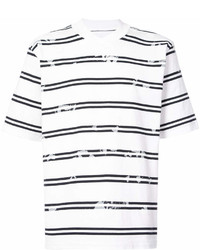 T-shirt girocollo a righe orizzontali bianca e nera di Sacai