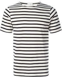 T-shirt girocollo a righe orizzontali bianca e nera di Saint Laurent