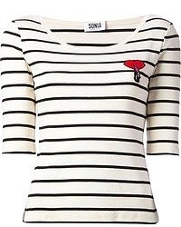 T-shirt girocollo a righe orizzontali bianca e nera di Sonia Rykiel