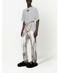 T-shirt girocollo a righe orizzontali bianca e nera di Dolce & Gabbana