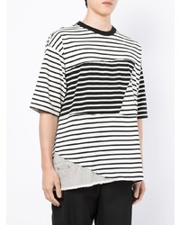 T-shirt girocollo a righe orizzontali bianca e nera di FIVE CM