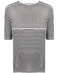 T-shirt girocollo a righe orizzontali bianca e nera di Sunnei