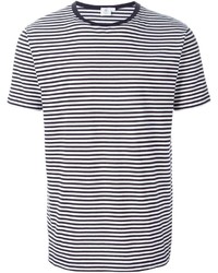T-shirt girocollo a righe orizzontali bianca e nera di Sunspel