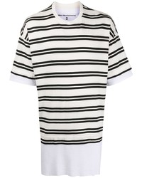 T-shirt girocollo a righe orizzontali bianca e nera di White Mountaineering