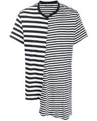T-shirt girocollo a righe orizzontali bianca e nera di Yohji Yamamoto