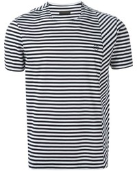 T-shirt girocollo a righe orizzontali bianca e nera di Z Zegna