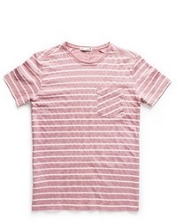 T-shirt girocollo a righe orizzontali bianca e rosa