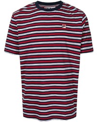 T-shirt girocollo a righe orizzontali bianca e rossa e blu scuro di Fila