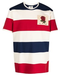 T-shirt girocollo a righe orizzontali bianca e rossa e blu scuro di Kent & Curwen