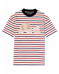 T-shirt girocollo a righe orizzontali bianca e rossa e blu scuro di Palm Angels