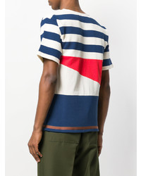 T-shirt girocollo a righe orizzontali bianca e rossa e blu scuro di Marni