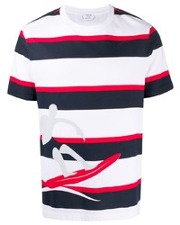 T-shirt girocollo a righe orizzontali bianca e rossa e blu scuro di Thom Browne