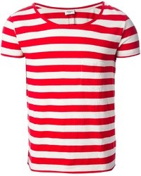 T-shirt girocollo a righe orizzontali bianca e rossa