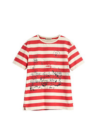 T-shirt girocollo a righe orizzontali bianca e rossa di Burberry