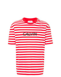 T-shirt girocollo a righe orizzontali bianca e rossa di CK Calvin Klein