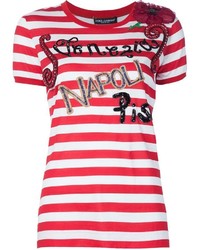 T-shirt girocollo a righe orizzontali bianca e rossa di Dolce & Gabbana