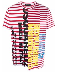 T-shirt girocollo a righe orizzontali bianca e rossa di DSQUARED2