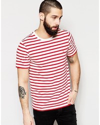 T-shirt girocollo a righe orizzontali bianca e rossa di Farah
