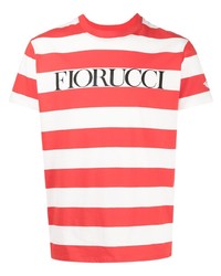 T-shirt girocollo a righe orizzontali bianca e rossa di Fiorucci