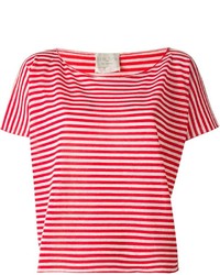 T-shirt girocollo a righe orizzontali bianca e rossa di Forte Forte