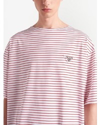 T-shirt girocollo a righe orizzontali bianca e rossa di Prada